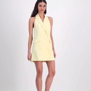 NWT Bar III Women's Halter Blazer Mini Dress Butter Yellow Size 2
